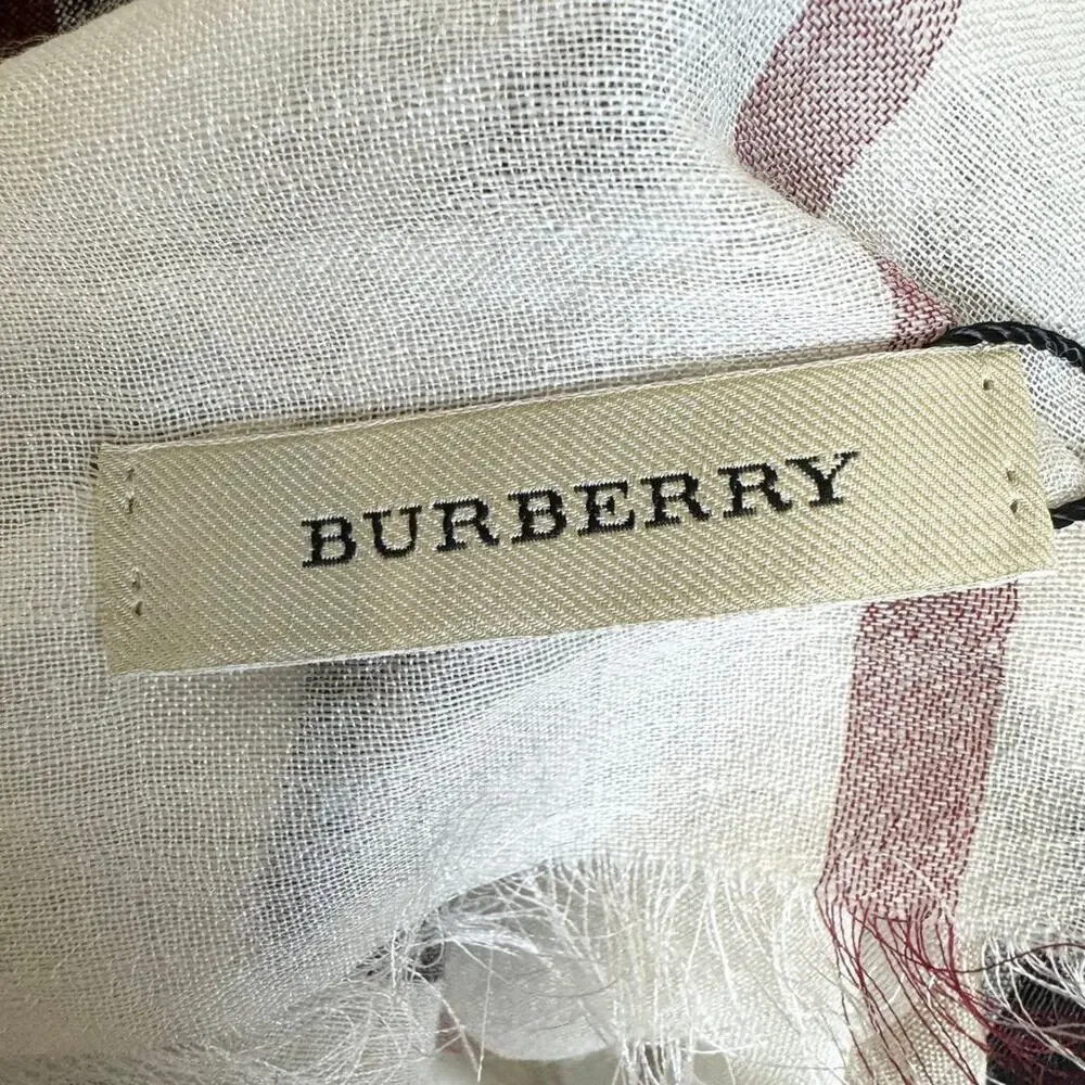 Burberry Lightweight Wool Silk Blend Scarf Large Check Print Frayed Edges